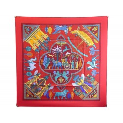 NEUF FOULARD HERMES PERSEPOLIS SOPHIE KOECHLIN EN SOIE ROUGE NEW SILK SCARF 370€