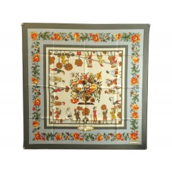 NEUF FOULARD HERMES LES JARDINIERS DU ROY MAURICE TRANCHANT SOIE KAKI SCARF 370€