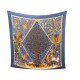 CHALE HERMES AXIS MUNDI CHRISTINE HENRY CACHEMIRE SOIE BLEU CASHMERE SHAWL 945€