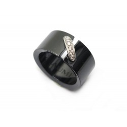 NEUF BAGUE CHAUMET LIENS EN CERAMIQUE NOIRE & OR BLANC T 54 DIAMANTS RING 