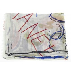 NEUF ECHARPE CHANEL MOTIFS GRAFFITIS EN CACHEMIRE ET SOIE ECRU SILK SCARF 760€