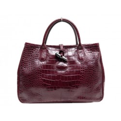 SAC A MAIN LONGCHAMP ROSEAU S 168615009 CUIR FACON CROCO BORDEAUX HAND BAG 420€