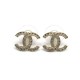 NEUF BOUCLES D OREILLES CHANEL LOGO CC STRASS & METAL DORE GOLDEN EARRINGS 350€