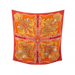 NEUF CHALE HERMES BOUQUETS SELLIER CACHEMIRE ET SOIE ORANGE + BOITE SHAWL 945€