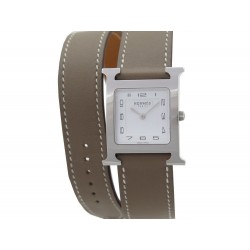 MONTRE HERMES H HEURE HH1.510 PM ACIER BRACELET DOUBLE TOUR CUIR ETOUPE + BOITE