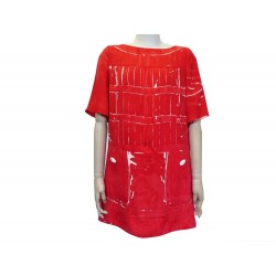 NEUF ROBE LOUIS VUITTON A MANCHES COURTES T40 M SOIE ROUGE NEW SILK DRESS 1600€