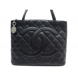 SAC A MAIN CHANEL CABAS SHOPPING MEDAILLON EN CUIR CAVIAR NOIR LEATHER BAG 2140€