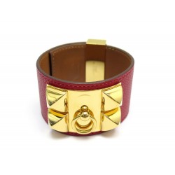 BRACELET HERMES COLLIER DE CHIEN CUIR ROUGE 