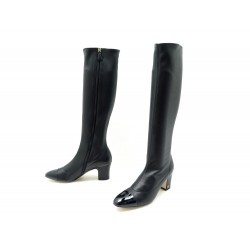 NEUF BOTTES CHANEL LOGO CC 40 EN CUIR NOIR A TALONS + BOITE BOOTS SHOES 1450€