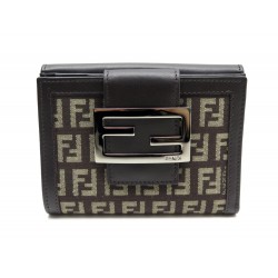 NEUF PORTEFEUILLE FENDI FOGLIO TUBE 8M0035 TOILE CUIR MARRON + BOITE WALLET 395€