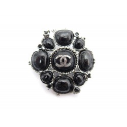 NEUF BROCHE CHANEL LOGO CC EN METAL ARGENTE & LAQUE NOIRE NEW BROOCH 860€