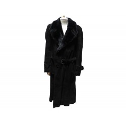 MANTEAU BELLINI 52 54 L VESTE EN CUIR DE PORC FOURRURE DE LAPIN NOIR COAT 1250