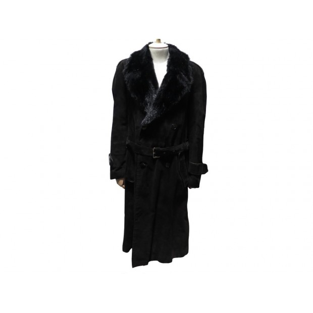 MANTEAU BELLINI 52 54 L VESTE EN CUIR DE PORC FOURRURE DE LAPIN NOIR COAT 1250