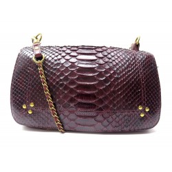 NEUF SAC A MAIN JEROME DREYSSUS BOBI BANDOULIERE CUIR PYTHON BORDEAUX BAG 980€