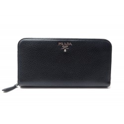 PORTEFEUILLE PRADA CUIR GRAINE NOIR 