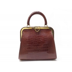 VINTAGE SAC A MAIN CHRISTIAN DIOR 27 CM CUIR CROCODILE MARRON LEATHER HAND BAG