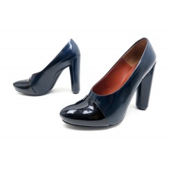 CHAUSSURES LOUIS VUITTON DELFT CATHARINA 38.5 ESCARPINS CUIR BLEU NOIR PUMP 650€