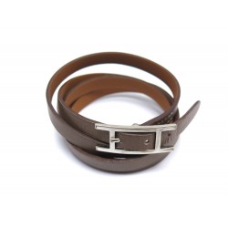 BRACELET HERMES HAPI TRIPLE TOUR T 16 A 21 EN CUIR SWIFT TAUPE BOUCLE ACIER 295€