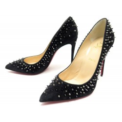 NEUF CHAUSSURES CHRISTIAN LOUBOUTIN SPIKE 39.5 ESCARPINS EN DAIM NOIR PUMP 895€