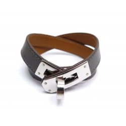 BRACELET HERMES KELLY DOUBLE TOUR M EN CUIR ANTHRACITE 18 CM + BOITE JEWEL 450€