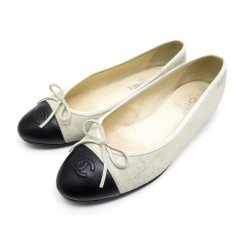 CHAUSSURES CHANEL BALLERINES G02819 39.5 LOGO CC CUIR ET DAIM +BOITE SHOES 590€