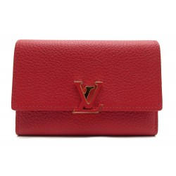 NEUF PORTEFEUILLE LOUIS VUITTON COMPACT CAPUCINES CUIR GRAINE ROUGE WALLET 600€