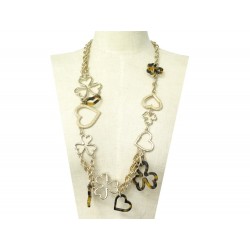 COLLIER DIOR SAUTOIR COEUR ET TREFLE 