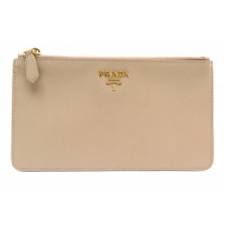 NEUF POCHETTE PRADA 1M1152 TROUSSE CUIR SAFFIANO BEIGE + BOITE NEW POUCH WALLET