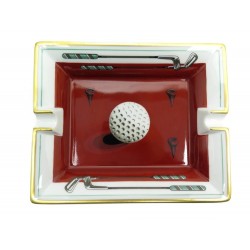 CENDRIER HERMES VIDE POCHE GOLF EN PORCELAINE ROUGE BLANC + BOITE ASHTRAY 465€