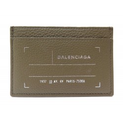 NEUF PORTE CARTES BALENCIAGA 456048 CUIR GRAINE KAKI + BOITE CARDS HOLDER 195€