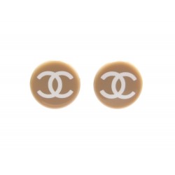 BOUCLE OREILLE CHANEL LOGO CC PUCE BEIGE