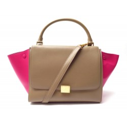 NEUF SAC A MAIN CELINE TRAPEZE MM BICOLORE EN CUIR ROSE ET MARRON HAND BAG 2500€