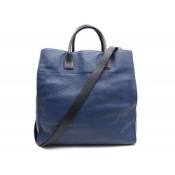 SAC PRADA CABAS CUIR BLEU ET BANDOULIERE 