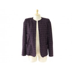 VESTE DE TAILLEUR CHANEL 36 S EN LAINE TWEED CARREAUX VIOLET PURPLE JACKET 3970€