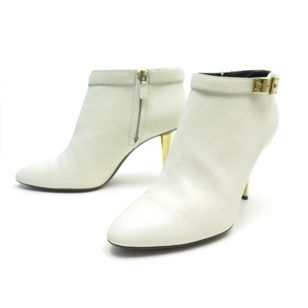 CHAUSSURES LANVIN 40 BOTTINES A TALONS EN CUIR BLANC + BOITE LEATHER BOOTS 575€