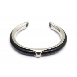 BRACELET HERMES JONC RHODIUM ET CUIR 1