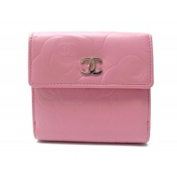 NEUF PORTEFEUILLE CHANEL CAMELIA PORTE MONNAIE EN CUIR ROSE LEATHER WALLET 650€