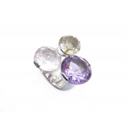 BAGUE PIANEGONDA ARGENT ET AMETHYSTE ET QUARTZ ET CITRINE 