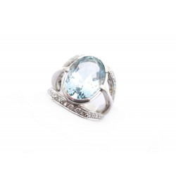 BAGUE OR BLANC DIAMANTS ET AIGUE MARINE 14.3GR 