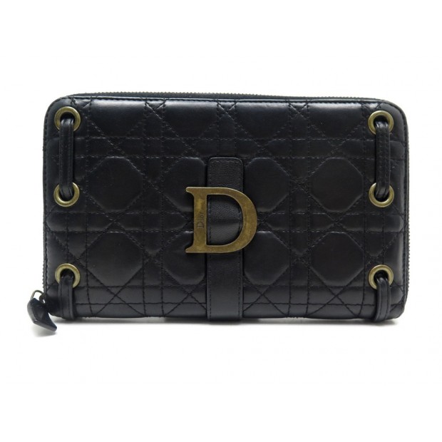 PORTEFEUILLE CHRISTIAN DIOR LADY CUIR CANNAGE MATELASSE NOIR LEATHER WALLET 850€