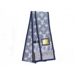 NEUF FOULARD LOUIS VUITTON LAVALLIERE MONOGRAM BANDEAU SOIE BLEU SILK SCARF 155€