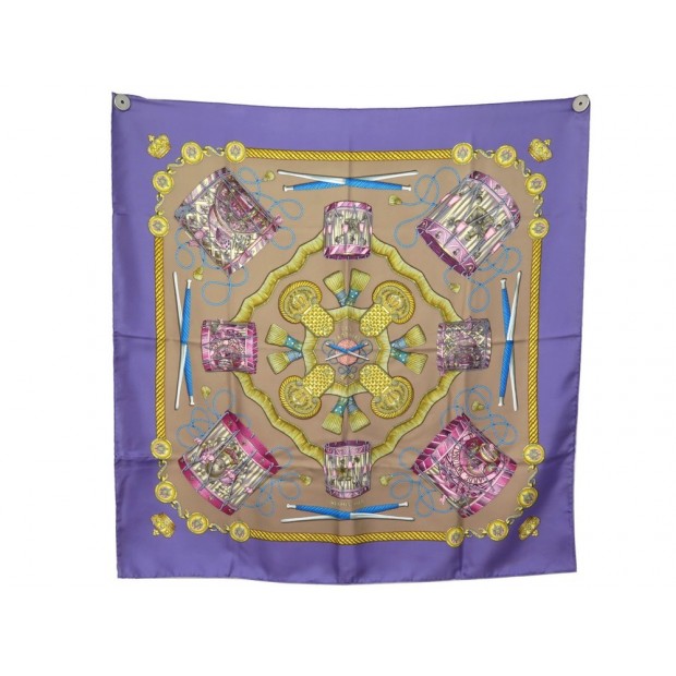 FOULARD HERMES LES TAMBOURS SOIE VIOLET 