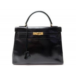  : VINTAGE SAC A MAIN HERMES KELLY 32CM CUIR BOX SOUPLE NOIR 