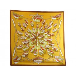 FOULARD HERMES FLOTTILLE PAR PIERRE PERON CARRE 90 EN SOIE JAUNE SILK SCARF 370€