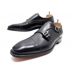 NEUF CHAUSSURES SANTONI MOCASSINS BI BOUCLE 6983 8 IT 43 FR EN CUIR NOIR 860€