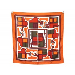 FOULARD HERMES LES COUPES CARRE 90 SOIE ORANGE DE LA PERRIERE + BOITE SCARF 370€