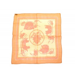 NEUF GAVROCHE HERMES EX LIBRIS EN MOUSSELINE DE SOIE ORANGE + BOITE SCARF 170€