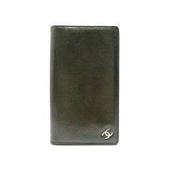 NEUF PORTEFEUILLE LONG CHANEL CUIR VERNI KAKI + BOITE GREEN LEATHER WALLET 850€