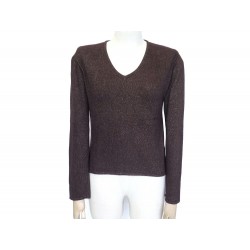 NEUF PULL YVES SAINT LAURENT T38 M A PAILLETTES EN VISCOSE MARRON SWEATER 890€