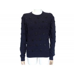 NEUF PULL MICHAEL KORS T36 S CACHEMIRE BRODE BLEU MARINE CASHMERE SWEATER 225€